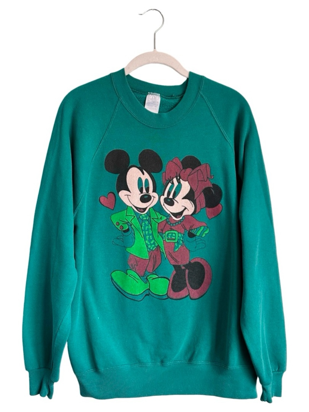 Vintage 80’s 90’s Jerzees Teal Mickey & Minnie Sweethearts Nite Sweatshirt Large